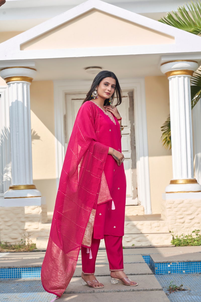 VISHVA CREATION Pink Embroidered Kurta Set for Women - Image 3